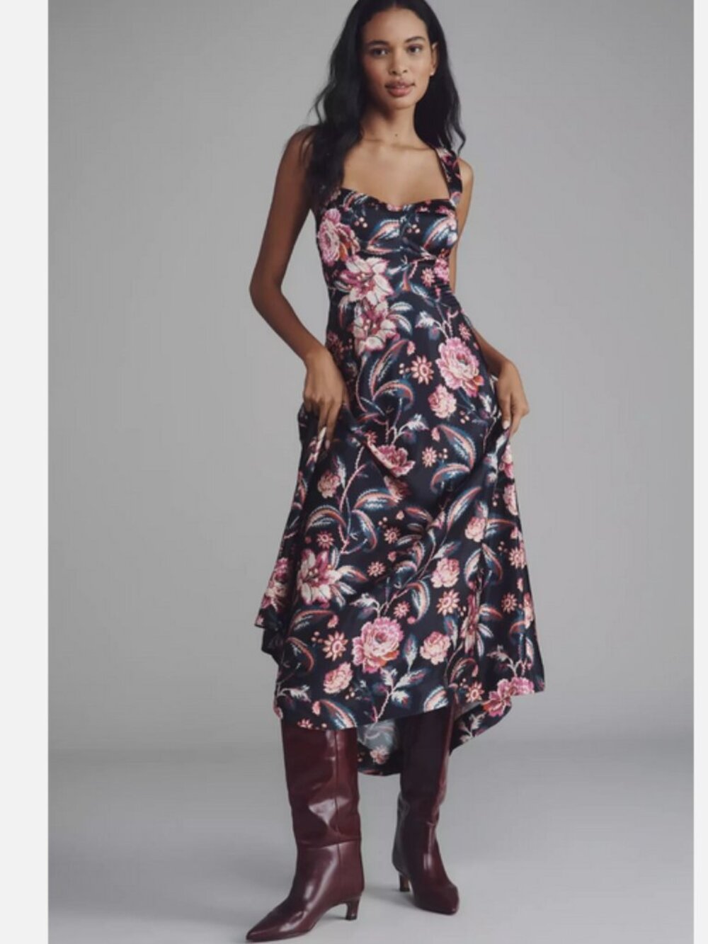 Anthropologie Maeve The Jocelyn Sleeveless Slip Midi Dress Black Floral M NWT - Picture 3 of 6